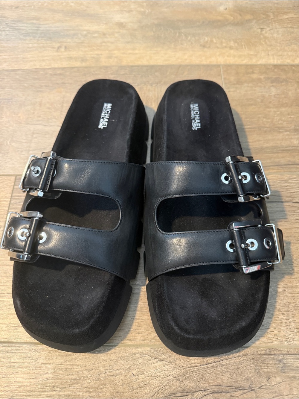 Michael Kors Black Double-Buckle Slide Sandals